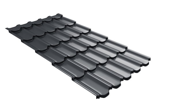 Металлочерепица квинта плюс с 3D резом 0,5 Satin RAL 7024 мокрый асфальт купить в Благовещенске
